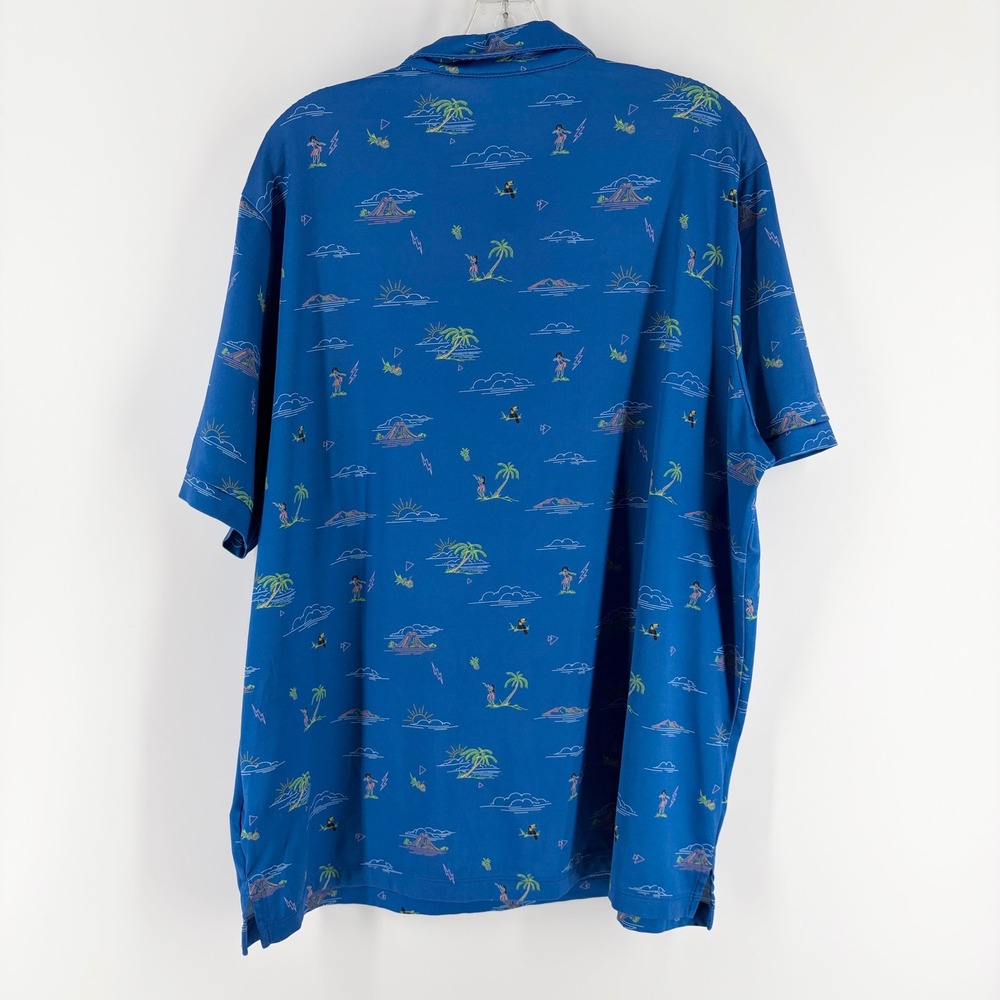 Caddy Cart Golf Shirt Mens XL Blue Hula Girl Tropical Performance Polo Hawaiian - Picture 3 of 7